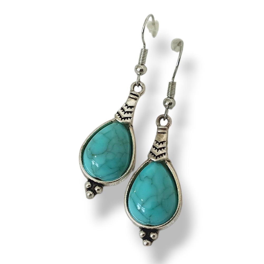 Turquoise Drop Earrings Silver Classic Southwestern Jewelry Lab Created Gemstone